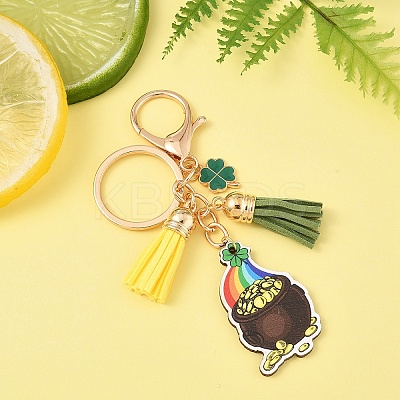 St. Patrick's Day Alloy Enamel & Faux Suede Tassel & Wood Keychains KEYC-YW00199-06-1
