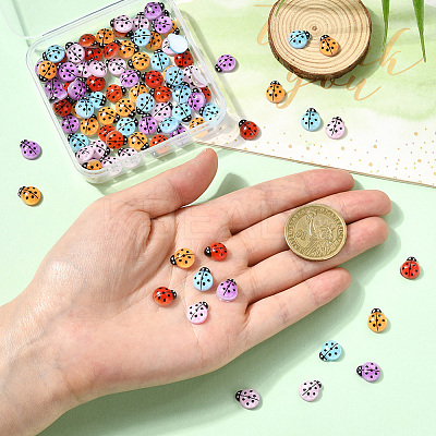 100Pcs 5 Colors Ladybug Luminous Resin Cabochon MRMJ-SP0001-11-1