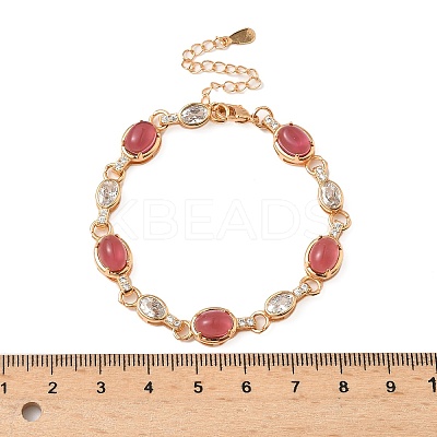 Brass Micro Pave Clear Cubic Zirconia Oval Link Bracelets for Women BJEW-F503-01G-1