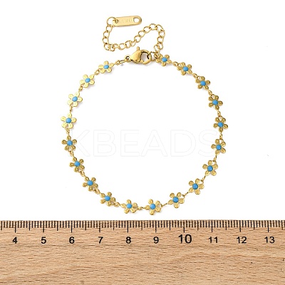 Flower 304 Stainless Steel Enamel Link Bracelets for Women BJEW-M096-01G-1