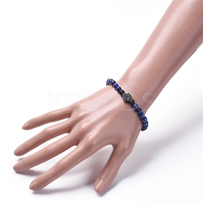 Natural Lapis Lazuli(Dyed) Beaded Stretch Bracelets BJEW-JB05026-02-1