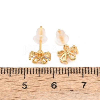Flower Brass Micro Pave Clear Cubic Zirconia Stud Earrings for Women EJEW-A150-03G-1