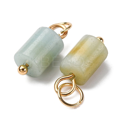 Natural Flower Amazonite Column Charms with 304 Stainless Steel Jump Rings G-Q032-01G-1