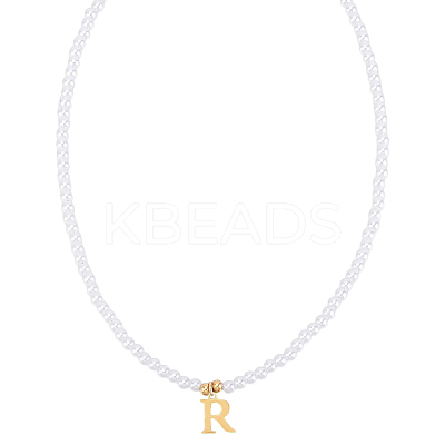 Imitation Pearl with Stainless Steel Pendants Necklaces NJEW-LP0001-51R-G-1