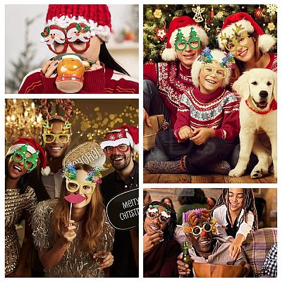 Christmas Plastic & Non-woven Fabric Glitter Glasses Frames LS-AJEW-E053-01C-1