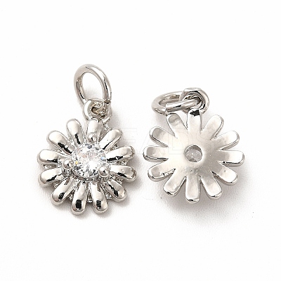 Rack Plating Brass Cubic Zirconia Flower Pendants KK-H436-02P-1