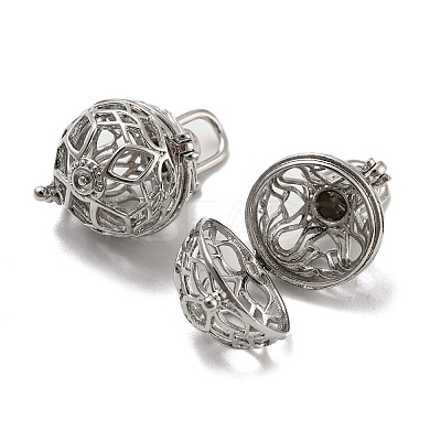 Rack Plating Brass Hollow Round Cage Pendants KK-P238-01P-1