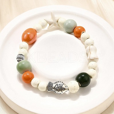 Porcelain Beads & Synthetic Howlite Beads Stretch Bracelets for Women BJEW-D307-02B-1