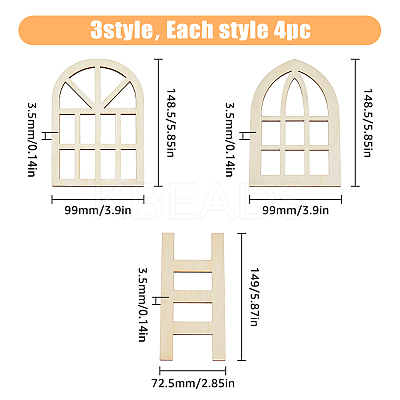 12Pcs 3 Styles Wooden Mini Ladders & Windows WOOD-FH0002-05-1