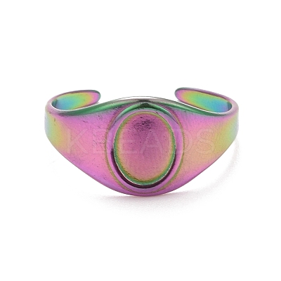 Ion Plating(IP) Rainbow Color 304 Stainless Steel Oval Chunky Open Cuff Ring for Women RJEW-C025-14M-1