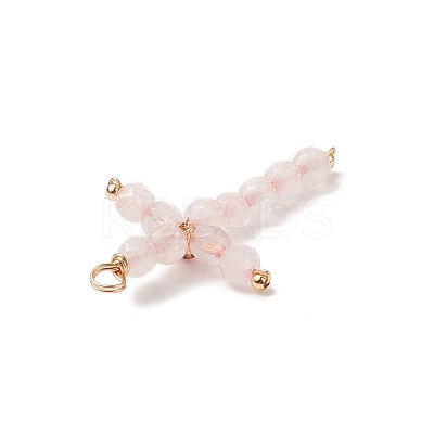 Natural Rose Quartz Faceted Round Copper Wire Wrapped Pendants PALLOY-JF02011-01-1