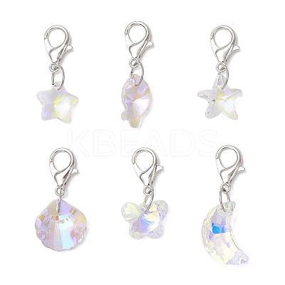 Shell Shape Starfish Star Fish Moon Glass Pendant Decorations HJEW-JM03257-1