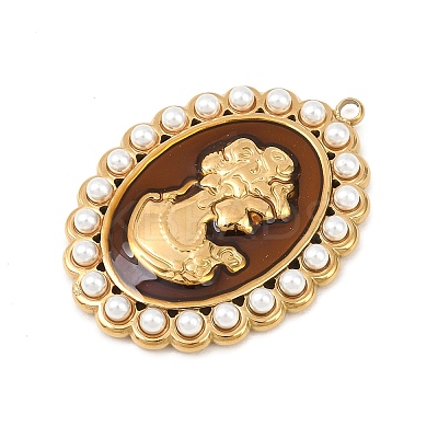 304 Stainless Steel Enamel with ABS Plastic Imitation Pearl Pendants STAS-Z185-02G-1
