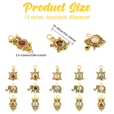 60Pcs 15 Styles Antique Golden Tone Alloy Pendants PALLOY-FH00026-1