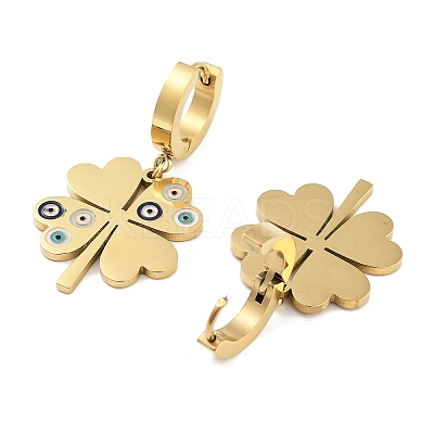 Left and Right Clover 304 Stainless Steel Dangle Earrings EJEW-L283-082G-1