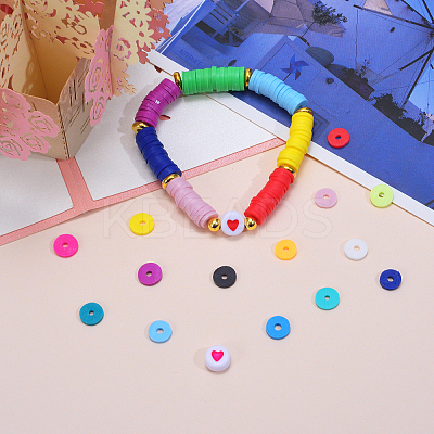 Flat Round Handmade Polymer Clay Beads CLAY-CJ0001-21-1