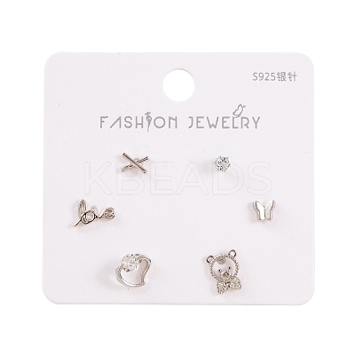 6 Pcs Brass Micro Pave Clear Cubic Zirconia Ear Studs EJEW-S218-01P-07-1