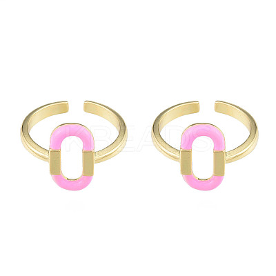 Pink Enamel Oval Open Cuff Ring RJEW-N039-104-1