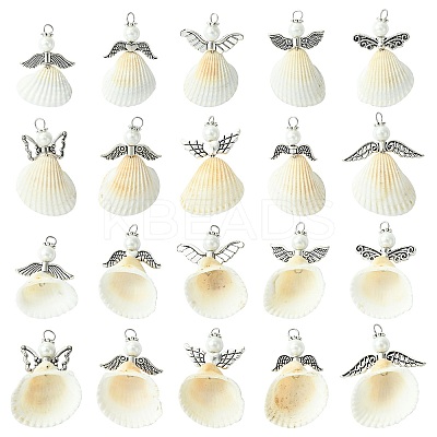 50Pcs 10 Styles Shell & Alloy Pendants PALLOY-CJ00044-1