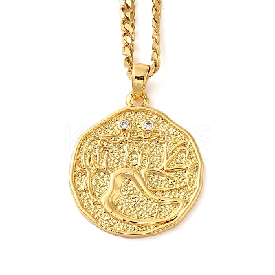 Brass Clear Cubic Zirconia Curb Chain Constellation Pendant Medal Necklaces for Women LS-NJEW-U010-01G-12-1