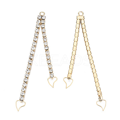 Brass Pave Crystal Rhinestone Chain with Heart Big Pendants KK-N216-419-03LG-1