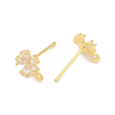 Brass Micro Pave Clear Cubic Zirconia Stud Earring Findings KK-Z099-02G-01-1