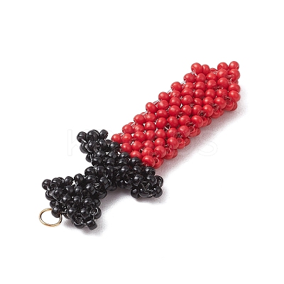 Dagger Shape Glass Seed Beads Beaded Pendants PALLOY-CJ00135-02-1