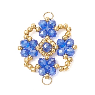 Electroplate Glass Beaded Flower Connector Charms PALLOY-MZ01297-02-1