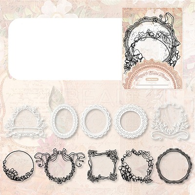 10Pcs 10 Styles Vintage Lace Waterproof PET Stickers Sets DIY-M066-05F-1