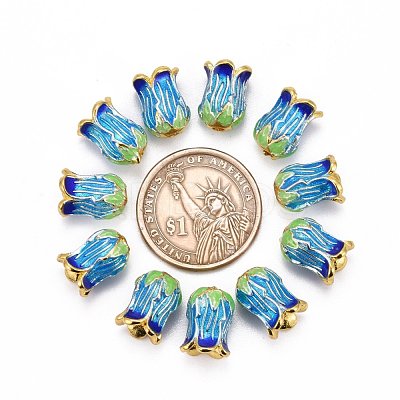 5-Petal Rack Plating Brass Enamel Bead Cap KK-P024-13-RS-1