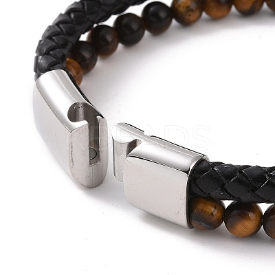 Natural Mixed Gemstone Beaded & Microfiber Leather Cord Double Layer Multi-strand Bracelet BJEW-G658-04P-1