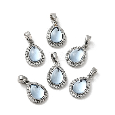 Brass Micro Pave Clear Cubic Zirconia Teardrop Charms KK-M270-37P-1