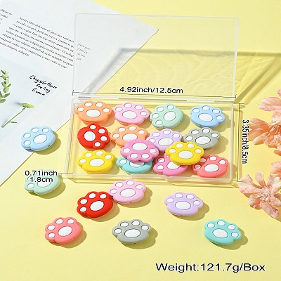 22Pcs 11 Colors Cat Paw Print Food Grade Eco-Friendly Silicone Focal Beads SIL-CJ0001-34-1