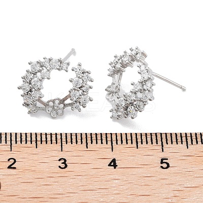 Rhodium Plated 925 Sterling Silver Micro Pave Cubic Zirconia Stud Earrings Findings EJEW-B038-15P-1