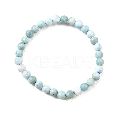 Natural Larimar/Pectolite Round Beaded Stretch Bracelet BJEW-A120-01A-1