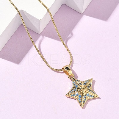 304 Stainless Steel Micro Pave Sky Blue Cubic Zirconia Pendant Necklaces for Women NJEW-Z103-01G-02-1