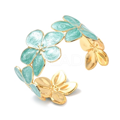 304 Stainless Steel Enamel Cuff Bangles for Women BJEW-B159-01G-1