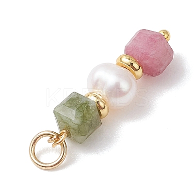 Natural Colorful Tourmaline Faceted Cube and Cultured Freshwater Pearl Potato Pendants PALLOY-JF04970-1