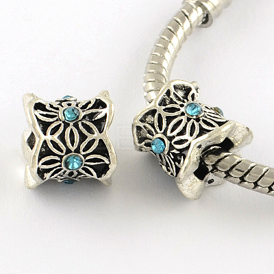 Antique Silver Plated Alloy Rhinestone Large Hole European Beads MPDL-R041-08-1