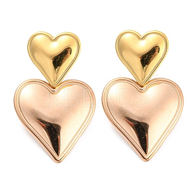 304 Stainless Steel Double Heart Dangle Stud Earrings for Women EJEW-D076-01E-RG-1
