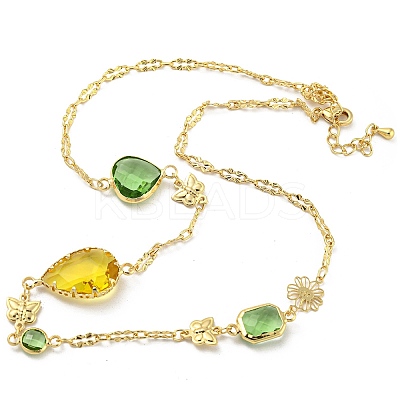 Faceted Heart & Teardrop & Square Glass Beads Bib Necklaces NJEW-R263-14G-1
