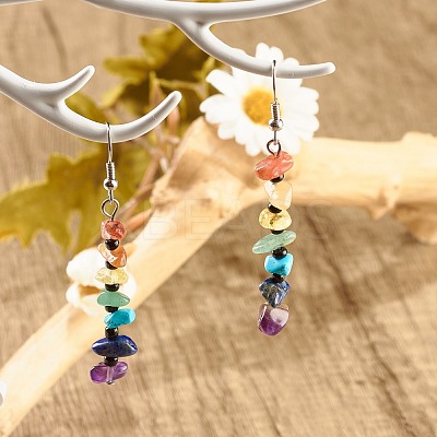 Natural & Synthetic Mixed Gemstone Chip Beaded Dangle Earrings with Glass EJEW-JE04841-1