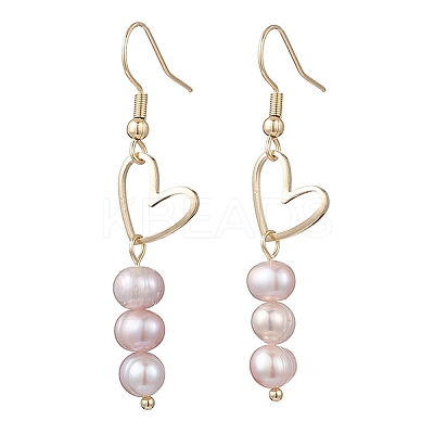 Brass Heart with Pearl Beads Pendants Dangle Earrings EJEW-JE06901-1