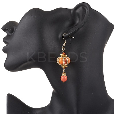 Lantern 304 Stainless Steel Synthetic Imperial Jasper Dangle Earrings EJEW-MZ00609-04-1