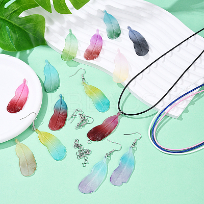 DIY Acrylic Feather Pendant Waxed Cotton Cord Necklace & Earring Making Kits DIY-YW0011-53-1