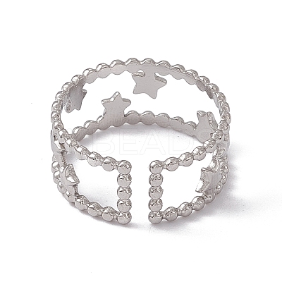 Non-Tarnish 304 Stainless Steel Stars Double Line Open Cuff Ring for Women RJEW-C045-24P-1