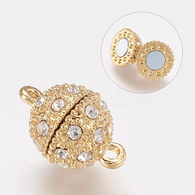 Alloy Rhinestone Magnetic Clasps with Loops X-RB-H116-3-G-1-1