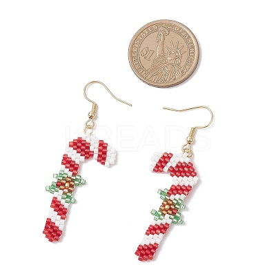 5 Pairs 304 Stainless Steel Glass Seed Beads Christmas Theme Dangle Earrings EJEW-MZ00527-1