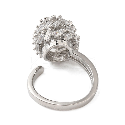 Round Brass Micro Pave Clear Cubic Zirconia Open Cuff Rings for Women RJEW-A046-17P-1