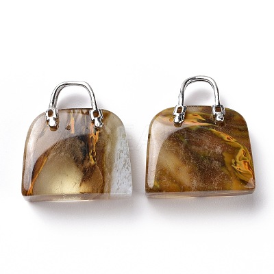Synthetic Tigerskin Glass Brass Pendants KK-E274-01P-017-1